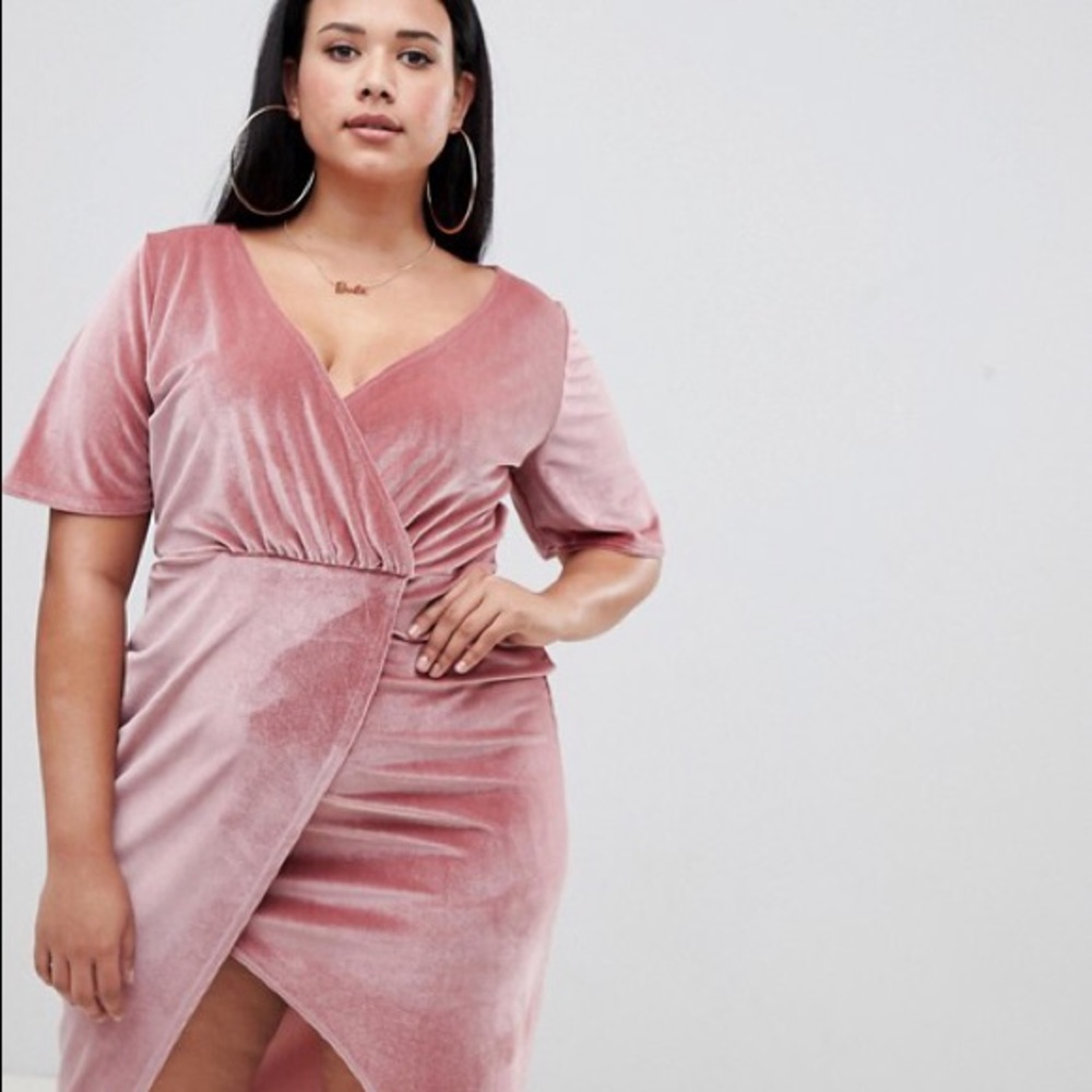 ASOS Plus Size Pink Velvet Wrap Dress